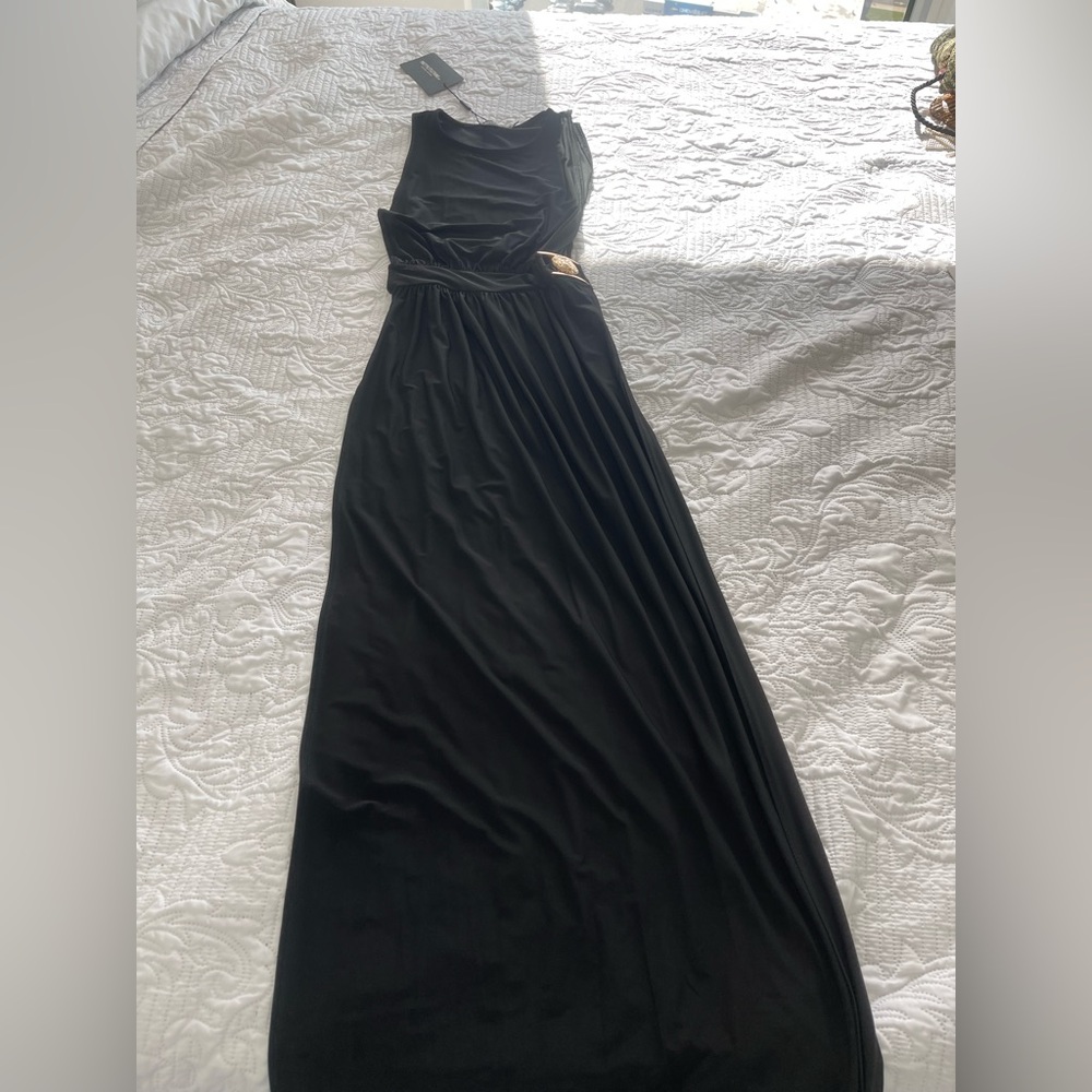 NWT PLT BLACK LION BUCKLE MAXI DRESS WITH SPLIT S